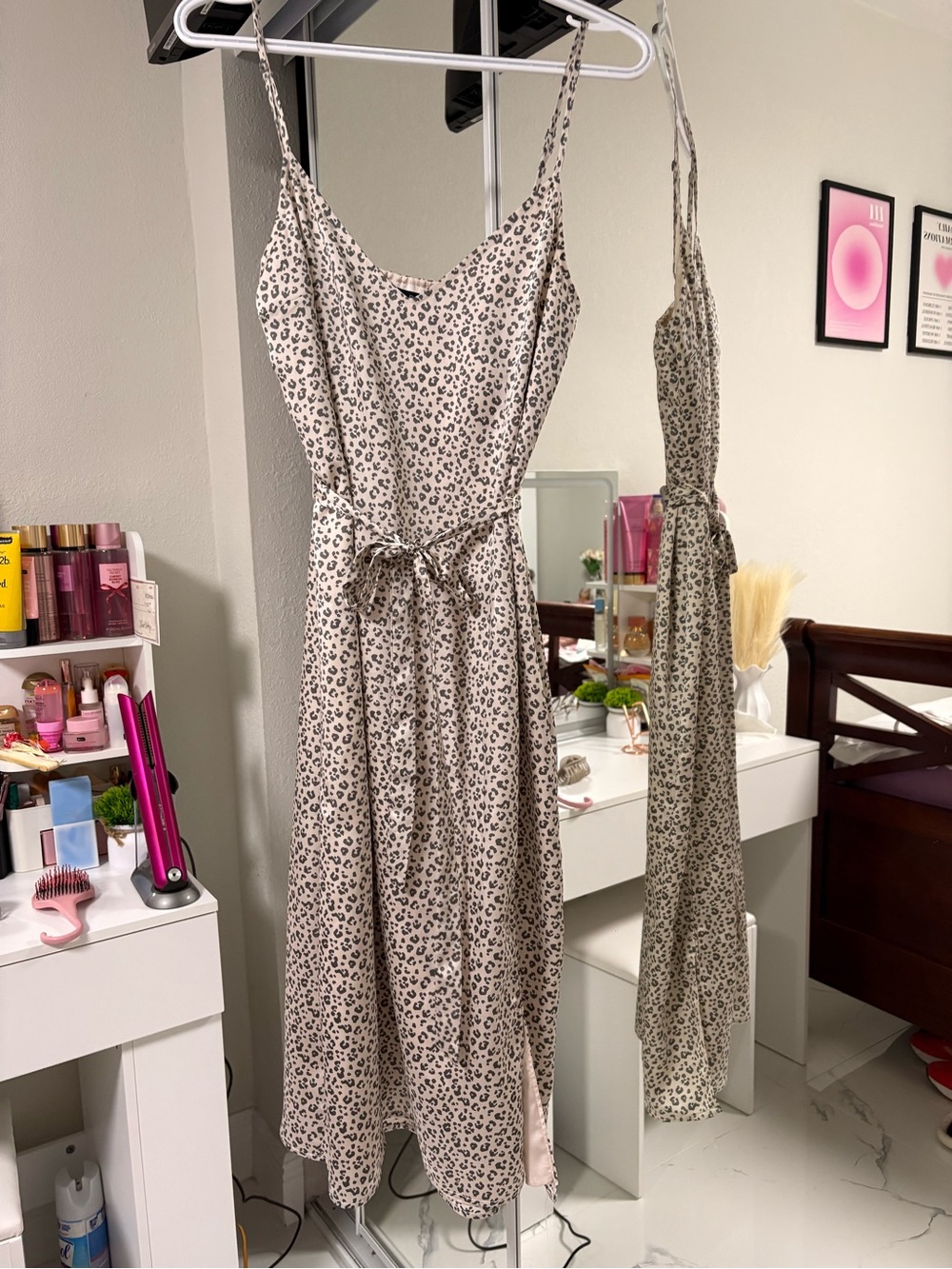Abercrombie & Fitch Beige Leopard-Print Spaghetti Strap Midi Dress